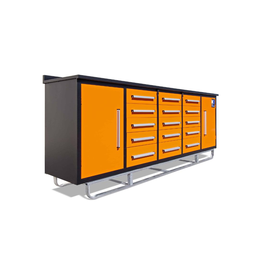 M&B | 10&rsquo; Workbench Cabinet with 15 Drawers - Container Services Pty Ltd